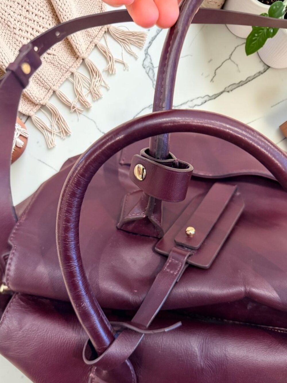 J. Crew NWT Harper Satchel Bag Oxblood Burgundy Top Handle Italian Leather - Picture 11 of 12